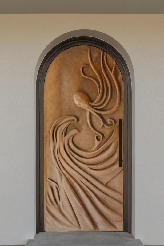 Artistic Carved Front Door With Abstract Design For Entryway
