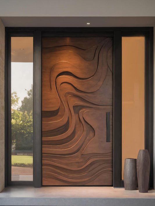 Sculptural Front Door With Flowing Wave Design For Entryway
