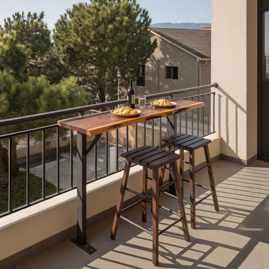 Rustic Live Edge Balcony Bar Table For Rail Mount Patio Or Apartment Deck