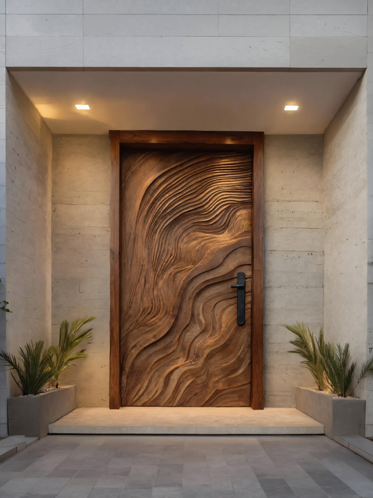 Sculptural Door With Flowing 3D Wave Pattern For Entryway