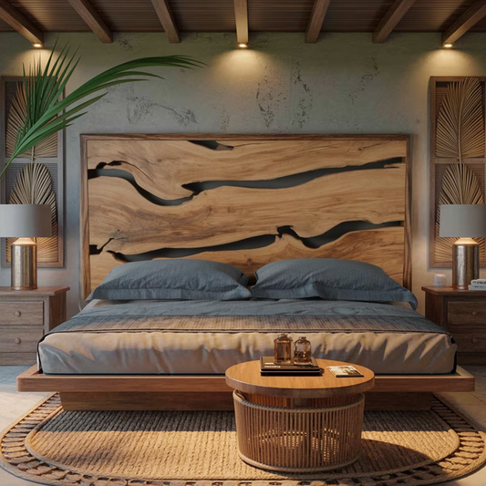 Contemporary Live Edge Headboard With Natural Woodgrain
