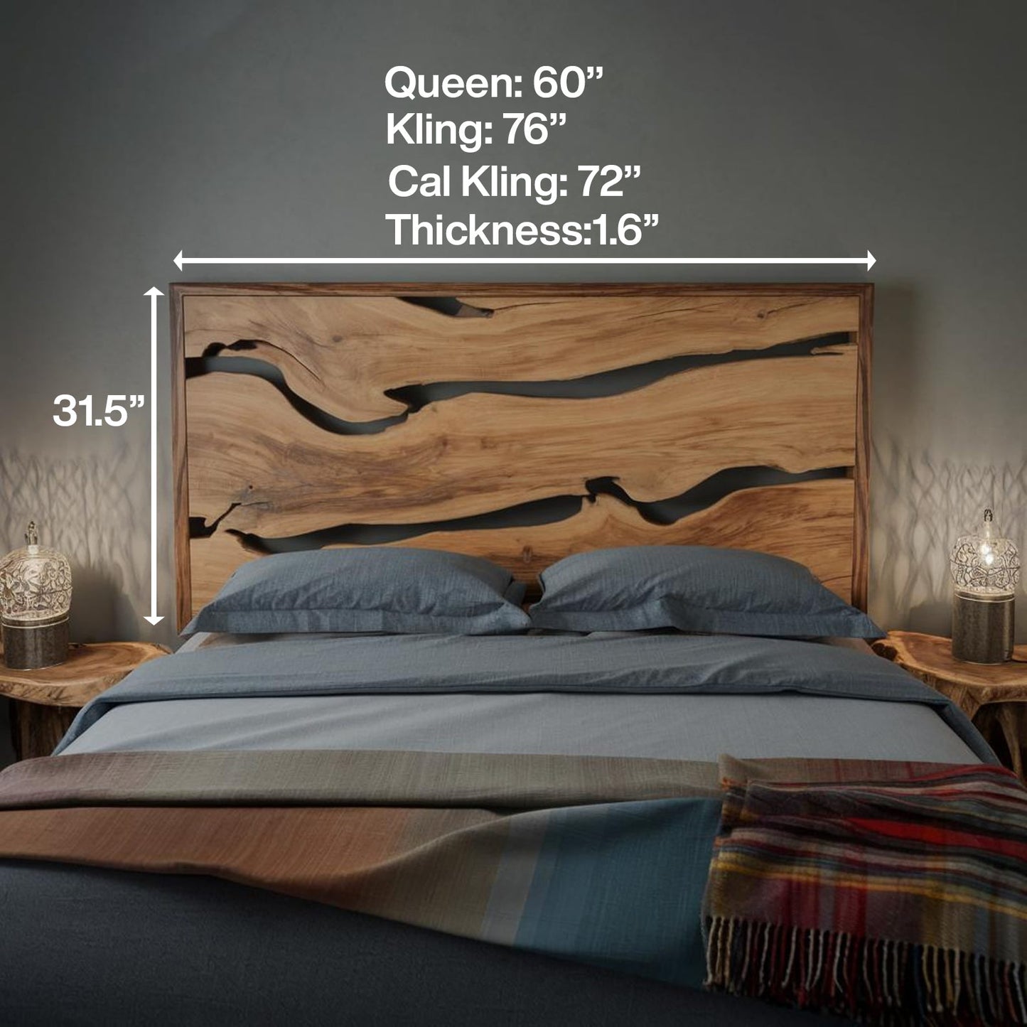 Contemporary Live Edge Headboard With Natural Woodgrain