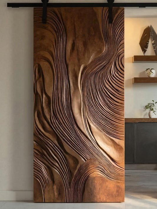 Sculptural Sliding Door With Wave Design For Interior