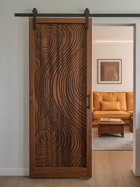 Artistic Sliding Door With Flowing Lines For Interior Spaces