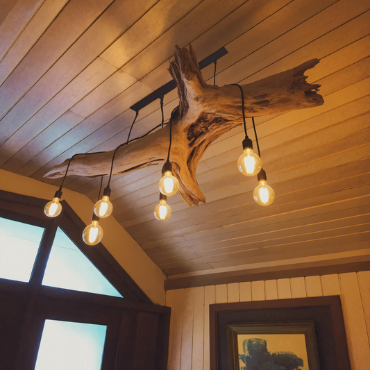 Rustic Log Chandelier With Edison Bulbs For Cabin Or Dining Room