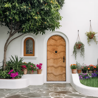 Artistic Arched Front Door With Carved Wave For Villa Or Architecture