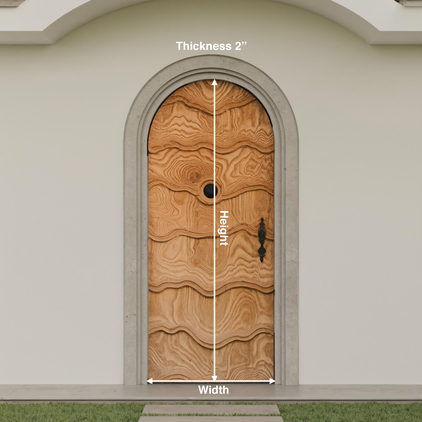 Artistic Arched Front Door With Carved Wave For Villa Or Architecture