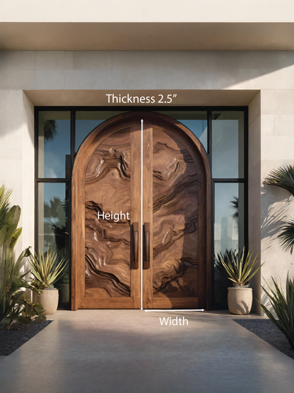 Arched Sculptural Double Front Door With Organic Design For Entryway