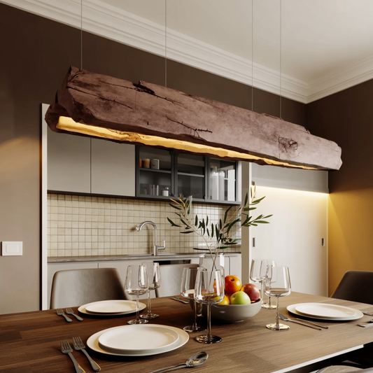 Rustic Log Beam Pendant Lighting For Kitchen Island