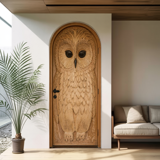 Whimsical Owl Carved Entry Door For Home Garden
