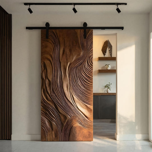 Sculptural Sliding Door With Wave Design For Interior