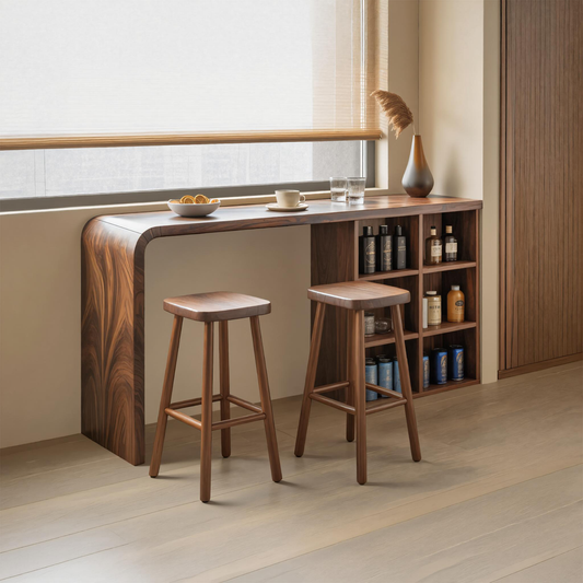 Modern Wooden Bar Table With Storage For Kitchen Or Home Mini Bar